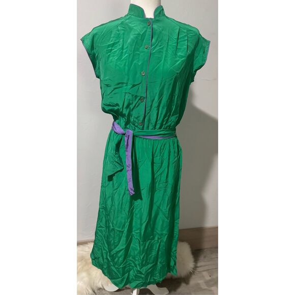 Dian Von Furstenbuerg vintage green elastic waist dress 8 - Picture 1 of 8